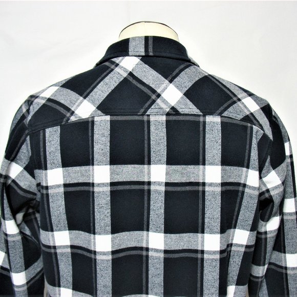 Women's Orvis Plaid Flannel Jacket Fleece Lining Button Snap Black White Sz 2XL - Picture 6 of 7